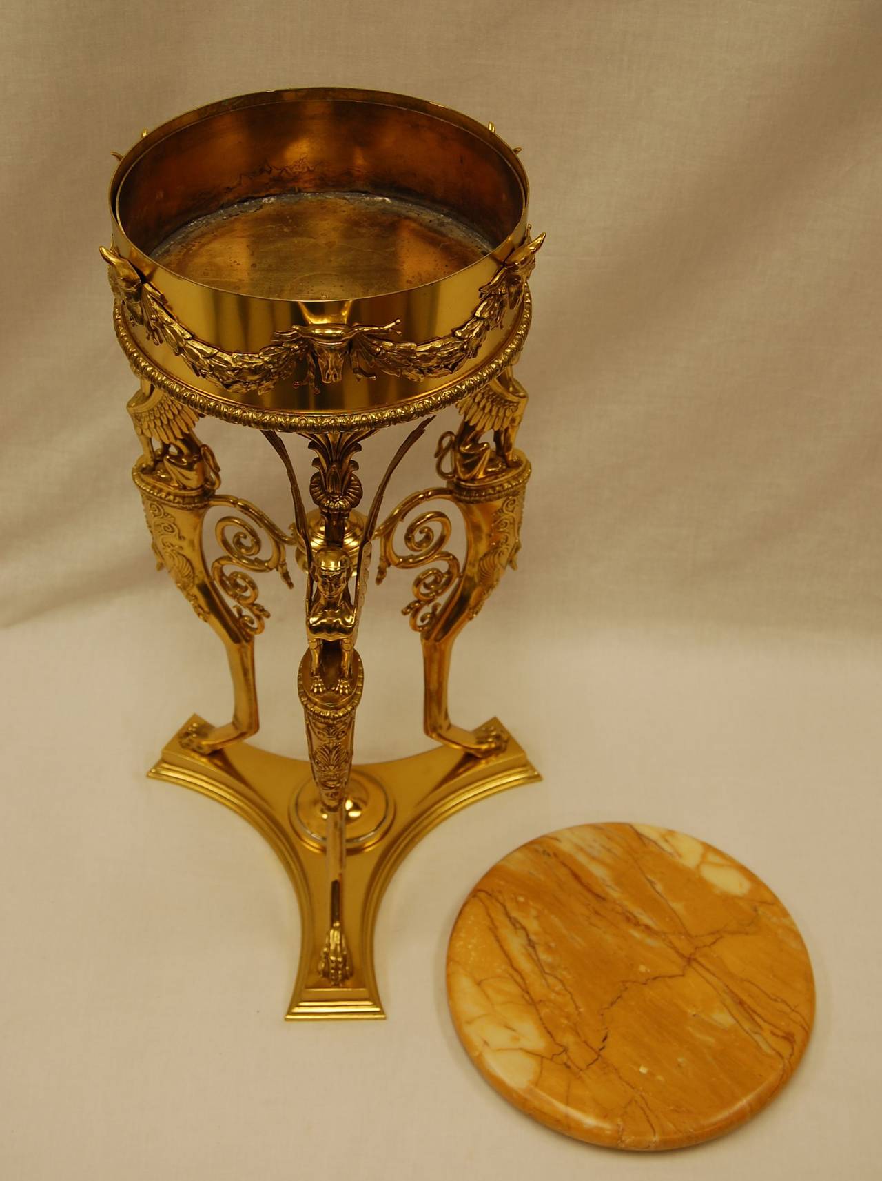 Italian 19th Century Copy of Roman Brazier in Gold Vermiel Finish with Marble Top For Sale