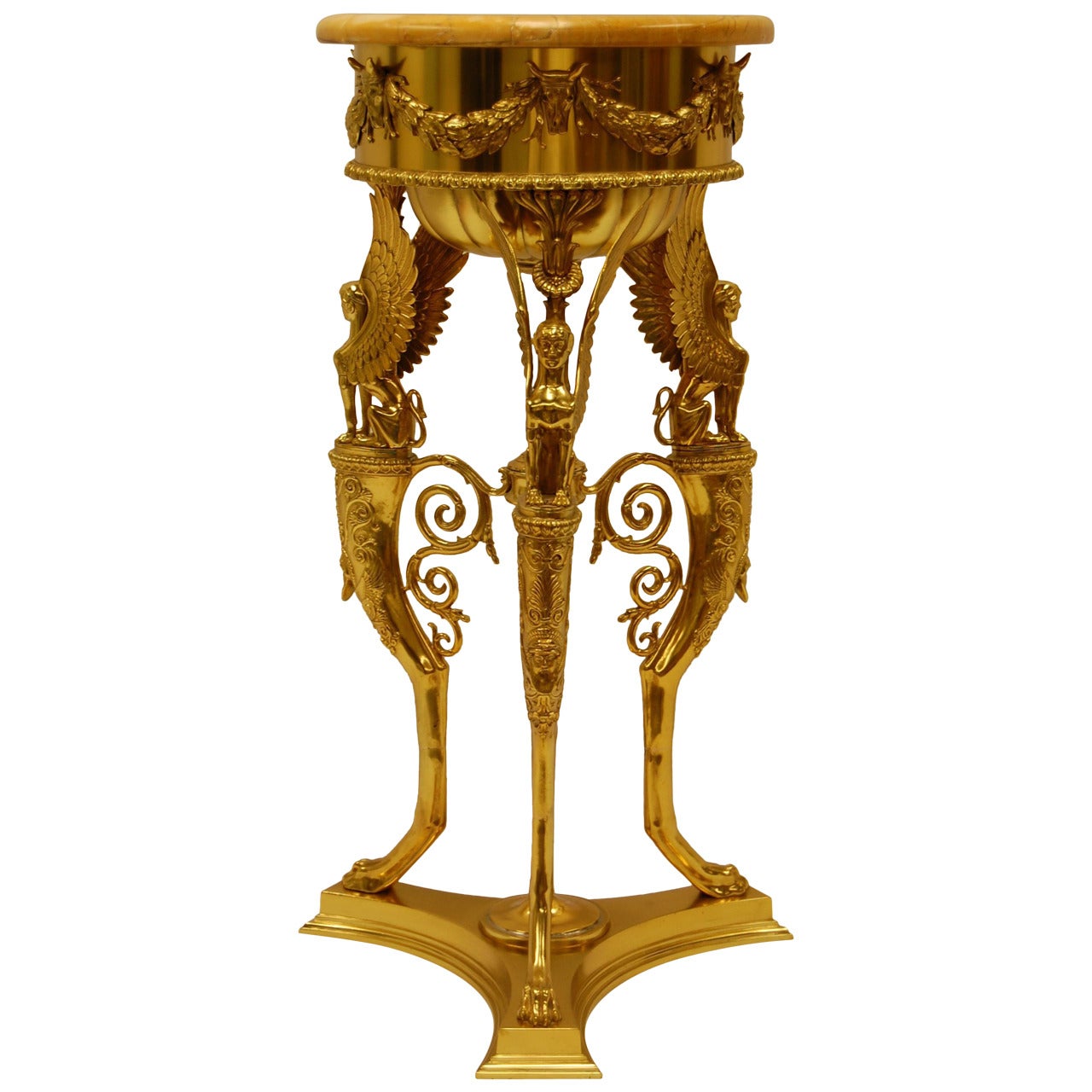 19th Century Copy of Roman Brazier in Gold Vermiel Finish with Marble Top For Sale