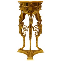19th Century Copy of Roman Brazier in Gold Vermiel Finish with Marble Top