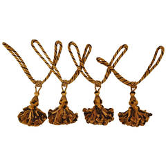 Set of Four Large Matching Wool Drapery Tiebacks with Tassels
