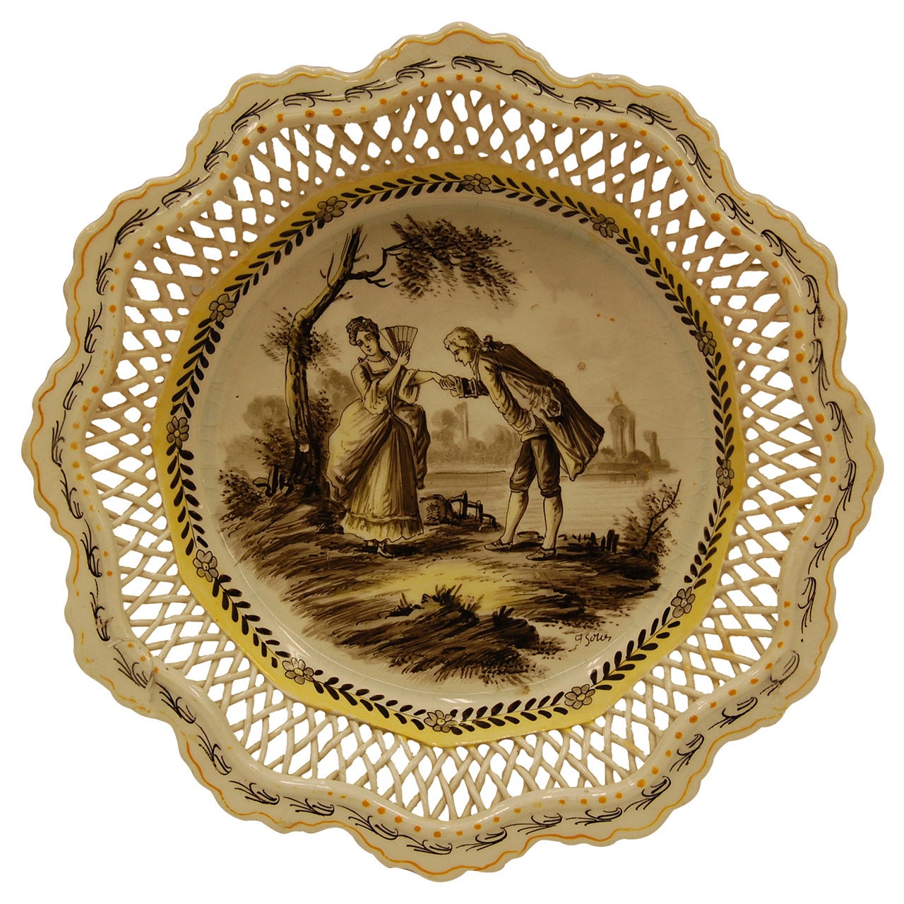 19th Century French Plate, Sceaux with Reticulated Gallery For Sale