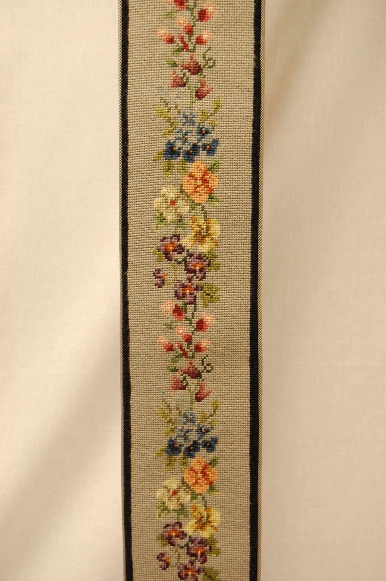 Art Deco Period Needlepoint Bell Pull with Pansy Floral Design at