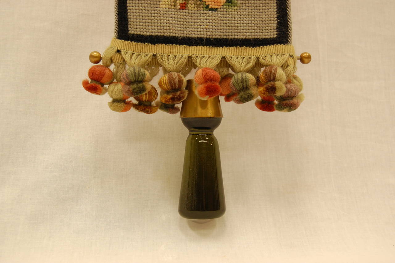 Art Deco Period Needlepoint Bell Pull with Pansy Floral Design at