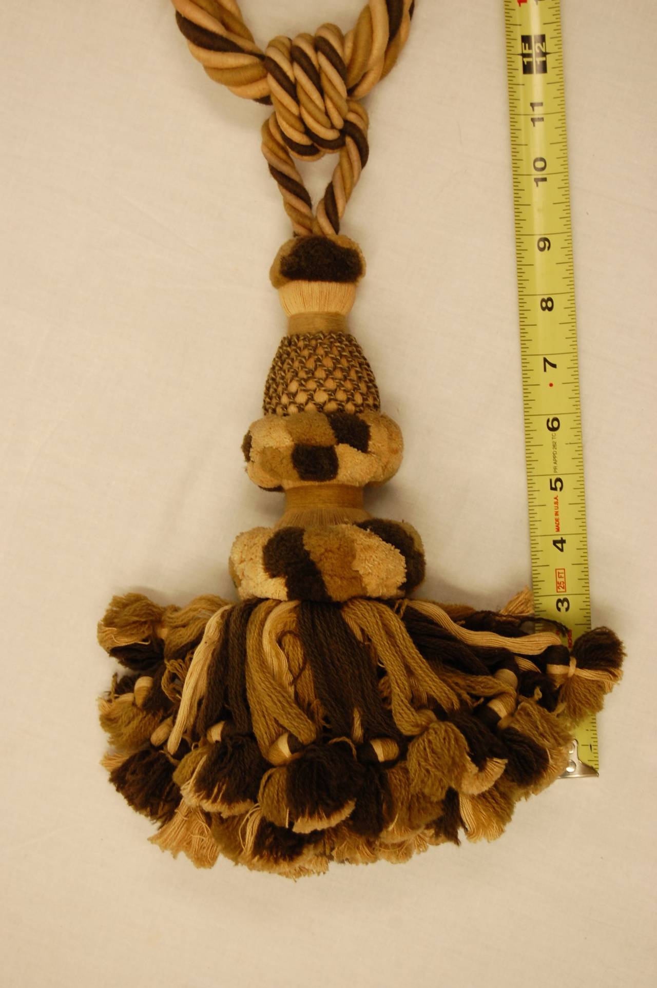 Set Of Four Large Matching Wool Drapery Tiebacks With Tassels At