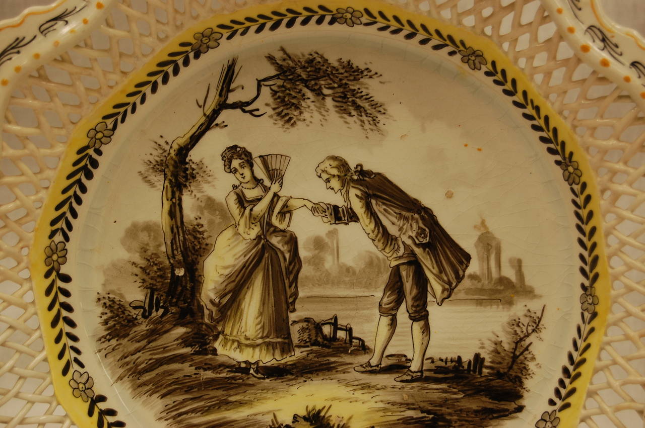 Hand-Painted 19th Century French Plate, Sceaux with Reticulated Gallery For Sale