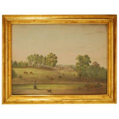 Antique Framed 19th Century Watercolor of American Farm Scene