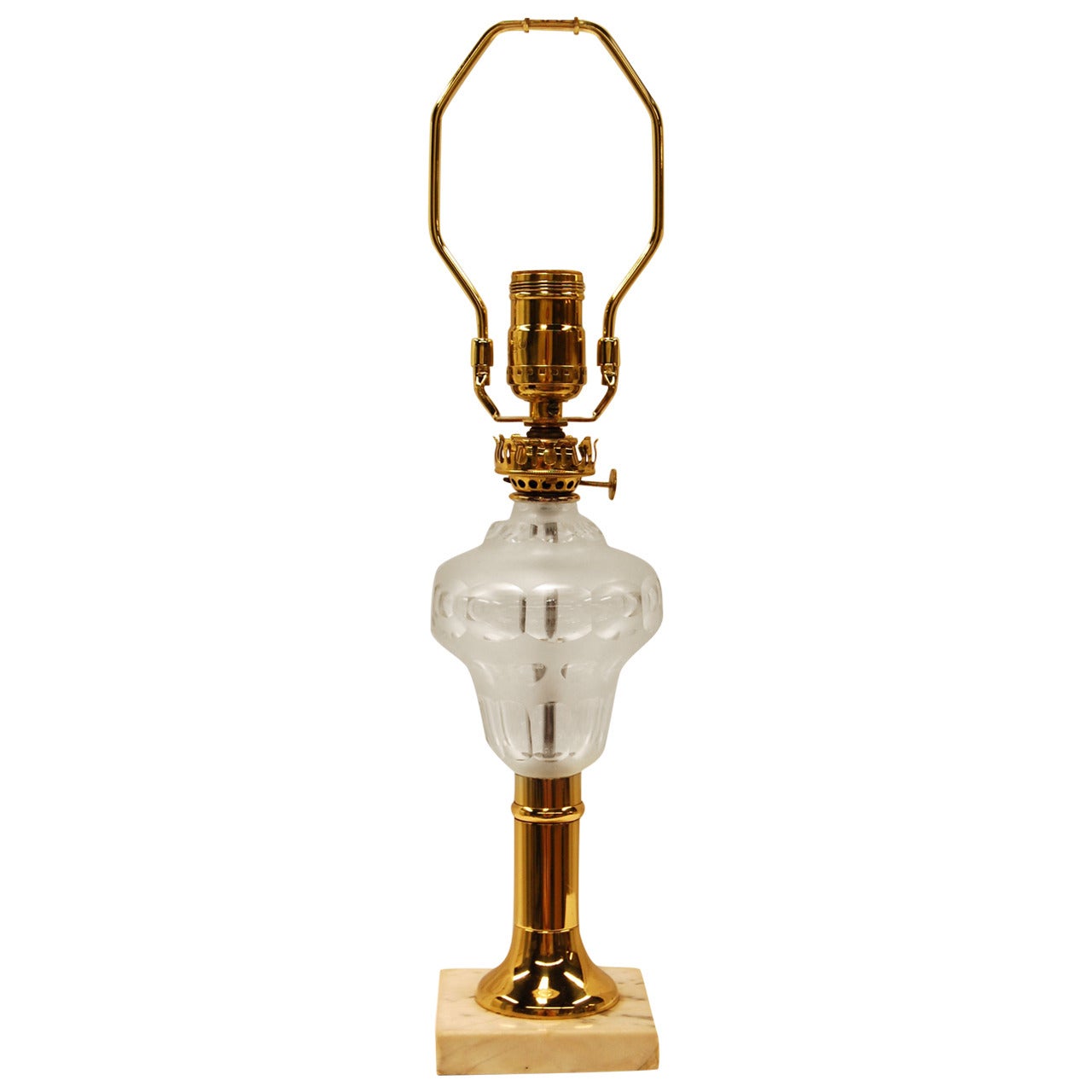American Cut Glass Font Oil Lamp, circa 1860 For Sale