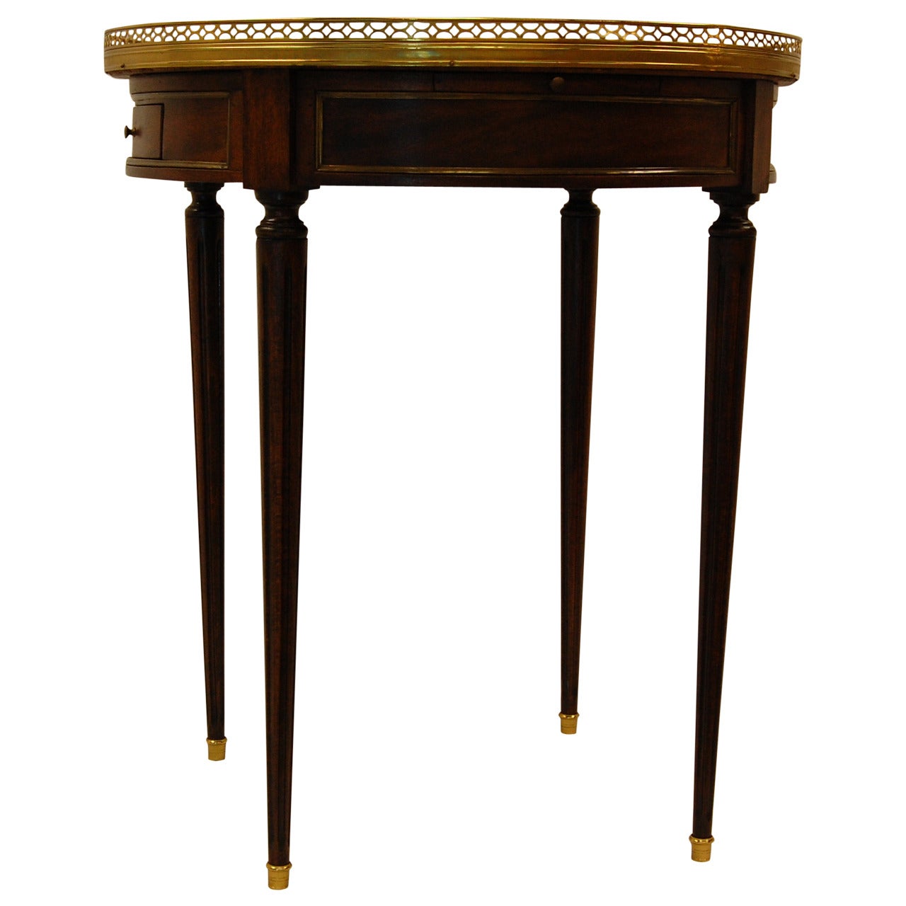 French Louis XVI Style Bouillotte Table with Marble Top and Brass Gallery For Sale