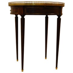 French Louis XVI Style Bouillotte Table with Marble Top and Brass Gallery