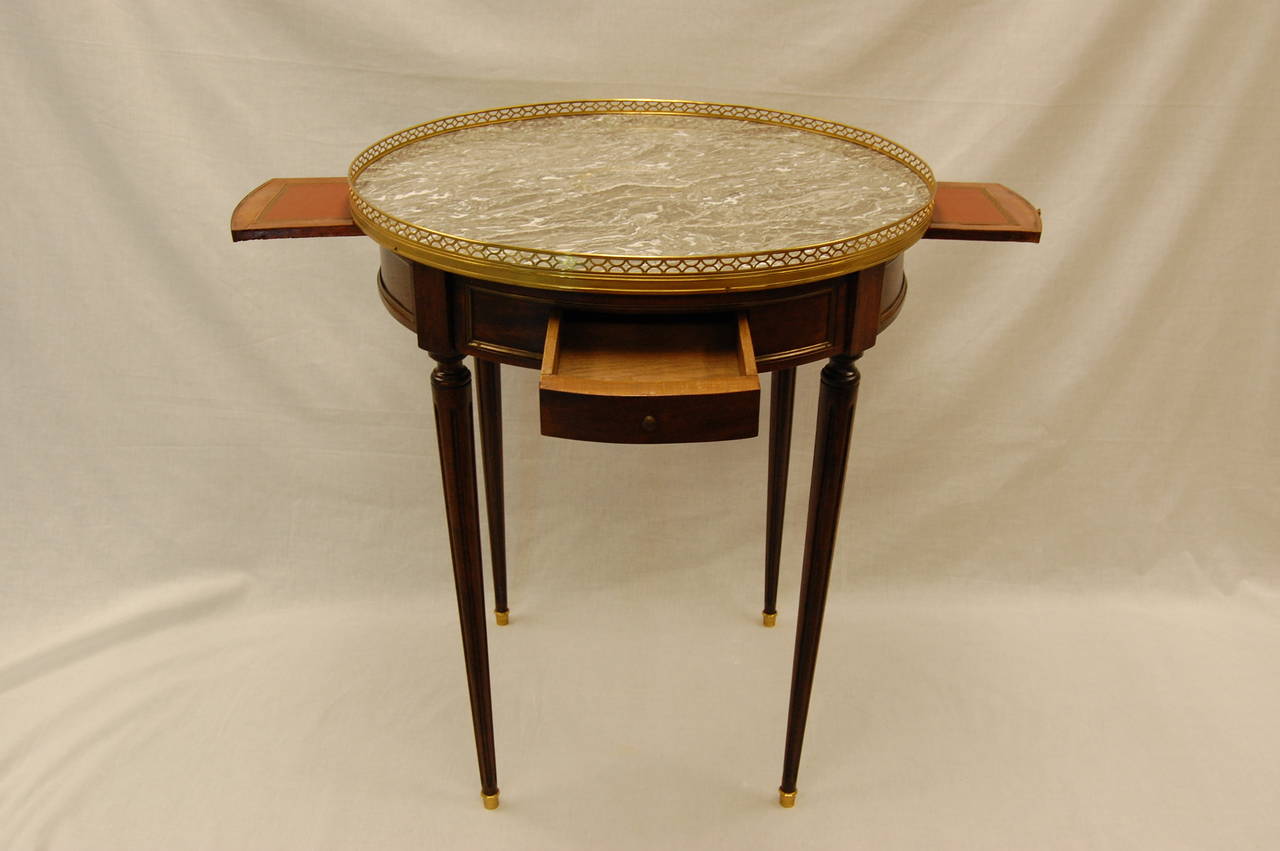 19th Century French Louis XVI Style Bouillotte Table with Marble Top and Brass Gallery For Sale