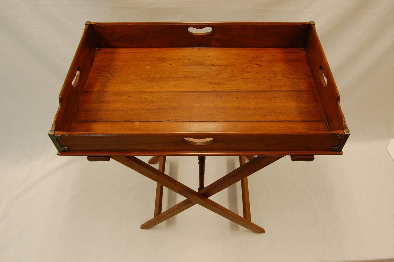 Late 19th Century 19th Century Walnut English Butlers Tray on X Frame Folding Base