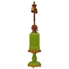 20th Century Reproduction Green Opaline Glass Oil Lamp