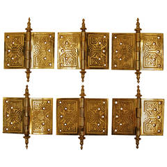 Set of Six Solid Brass Door Hinges, circa 1876