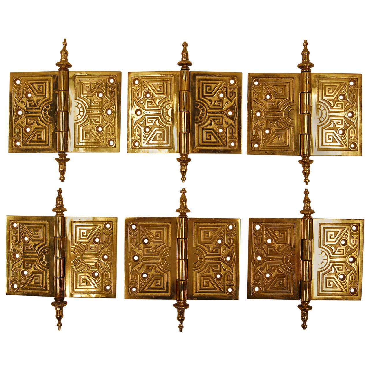 Set of Six Solid Brass Door Hinges, circa 1876