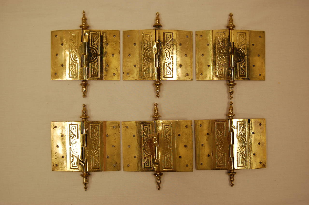American Set of Six Solid Brass Door Hinges, circa 1876
