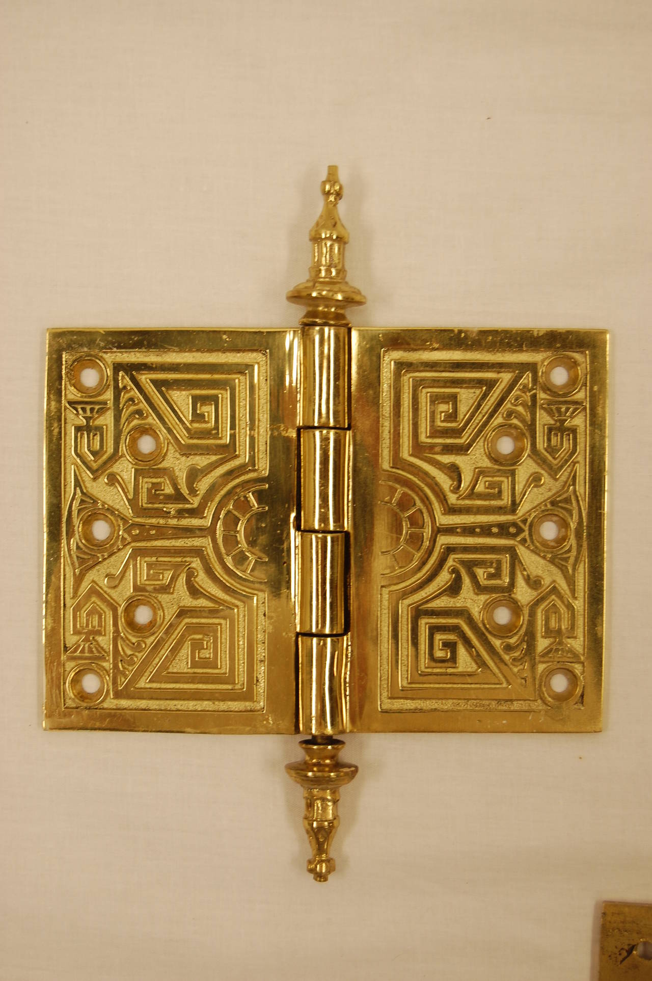 Set of six brass hinges circa 1876 from a home on prestigious Fifth Avenue on Pittsburgh's Mansion Row area. Each measures 4 7/8