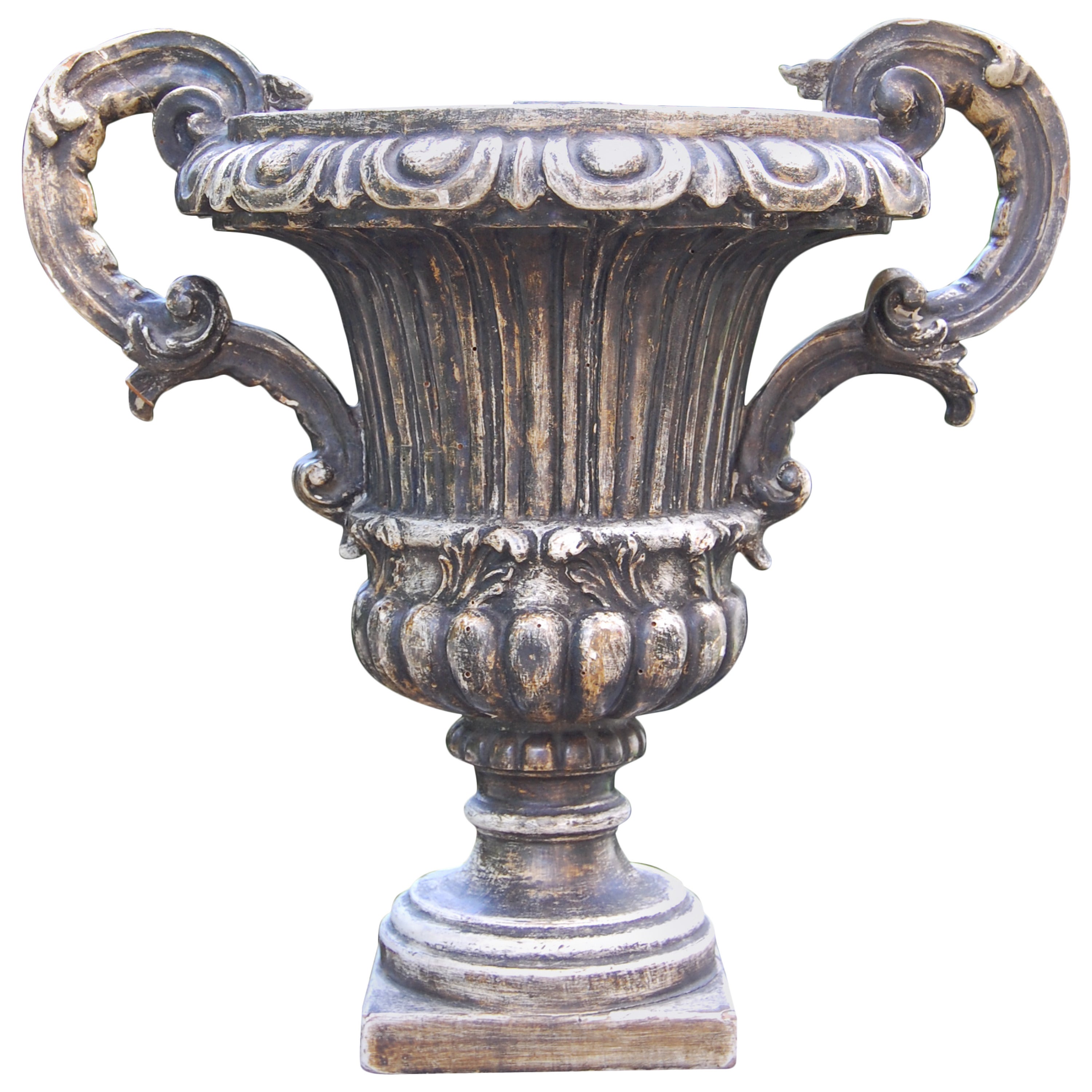 Italian Polychromed Carved Wooden Early 19th Century Urn with Handles For Sale
