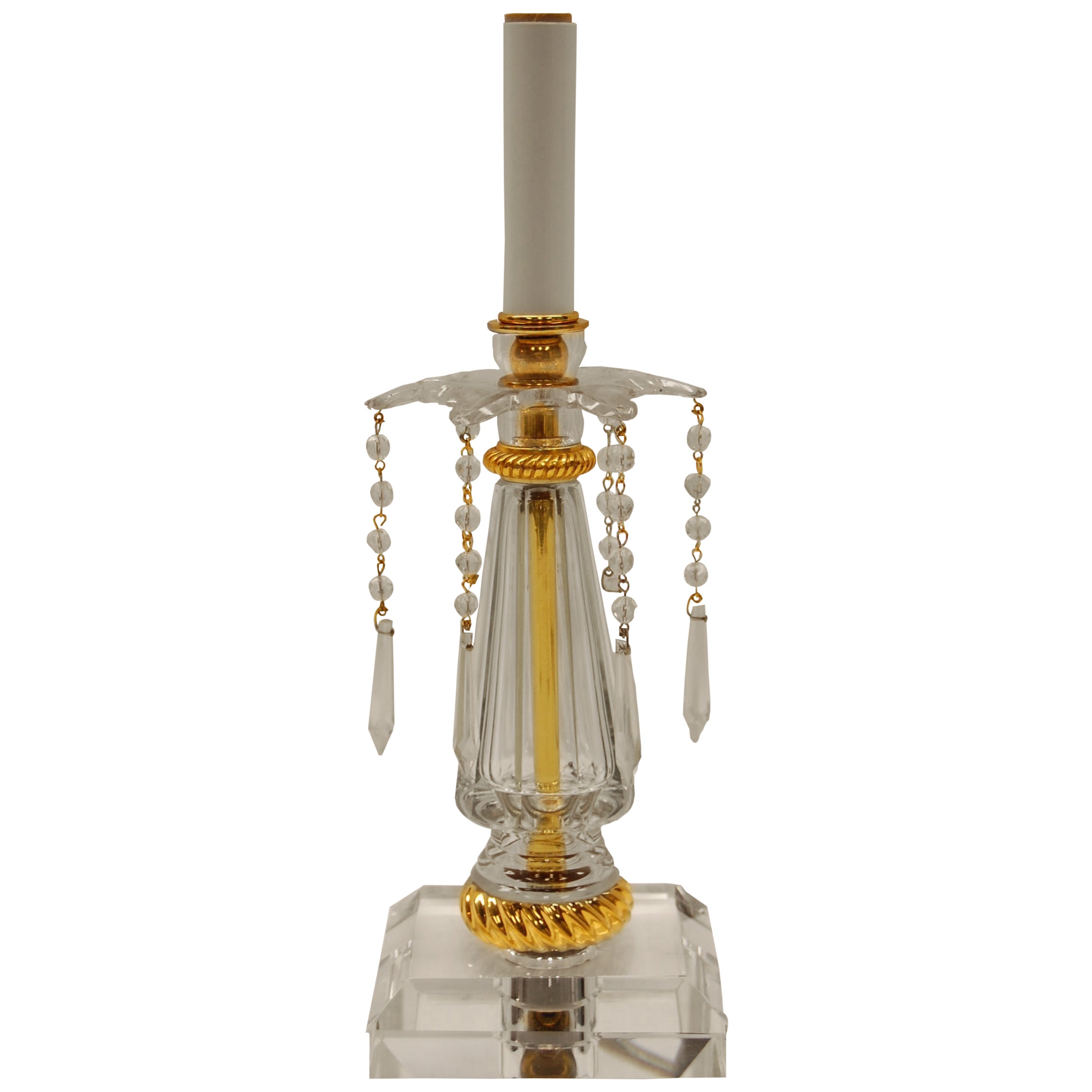 Cut Crystal Table Lamp with Crystal Drops For Sale