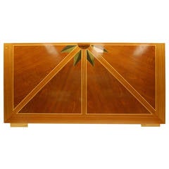 Wooden Architectural Inlaid Panel of Walnut, Maple and Brass 2