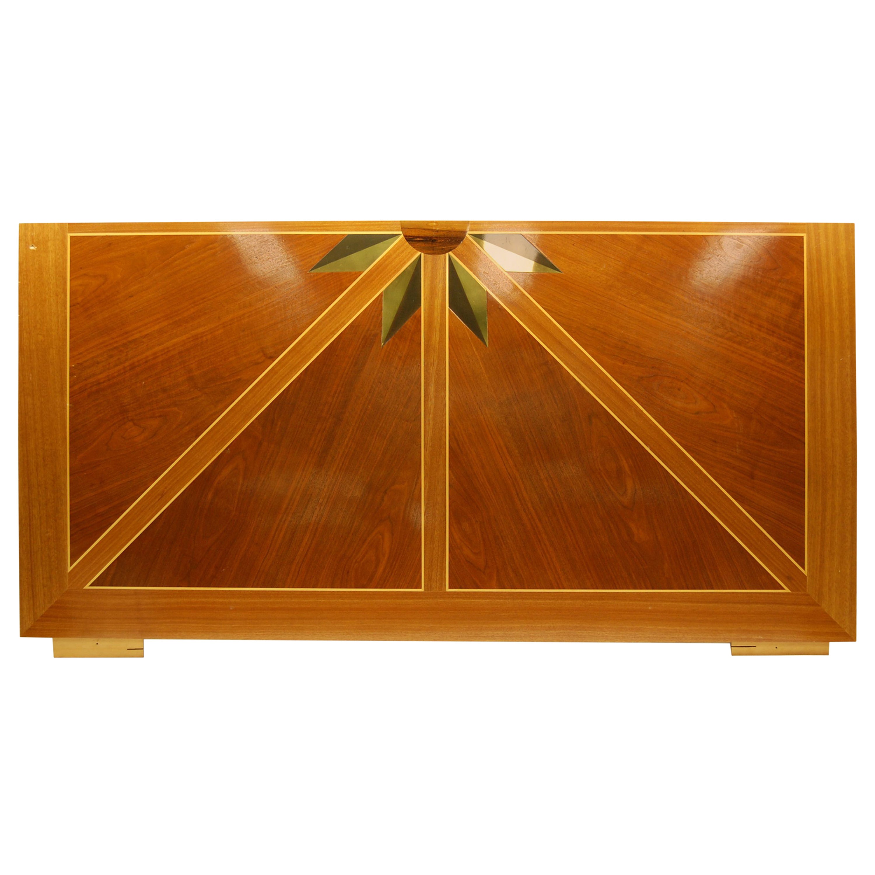 Wooden Architectural Inlaid Panel of Walnut, Maple and Brass For Sale