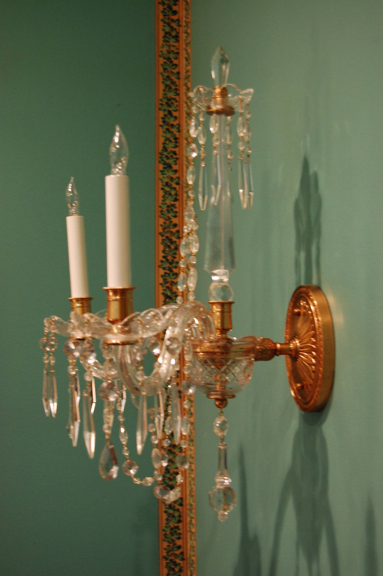 Pair of crystal wall sconces, circa 1920s-1930s. Just cleaned and rewired.