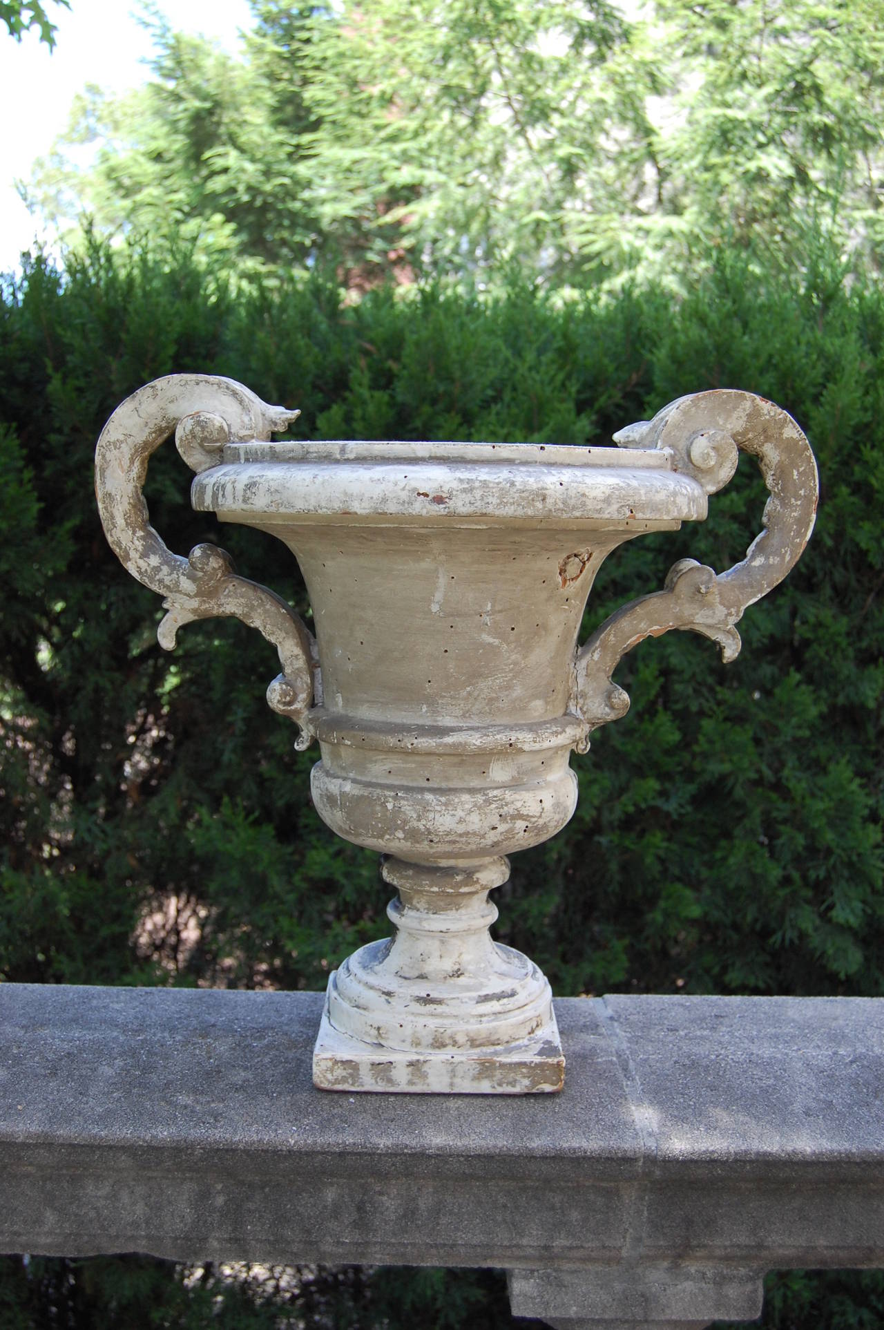 Classical Roman Italian Polychromed Carved Wooden Early 19th Century Urn with Handles For Sale