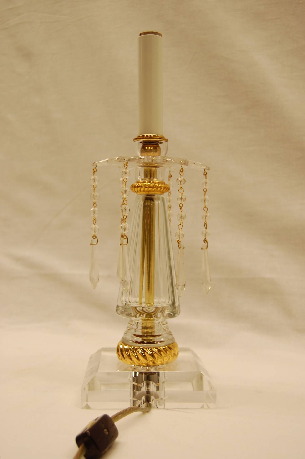 Cut crystal lamp with Waterford type column and bobache, which are mid-1850s.