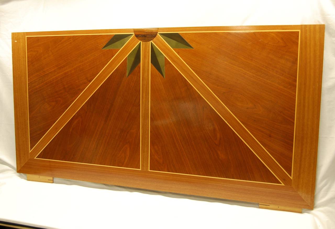 Wooden Architectural Inlaid Panel of Walnut, Maple and Brass For Sale