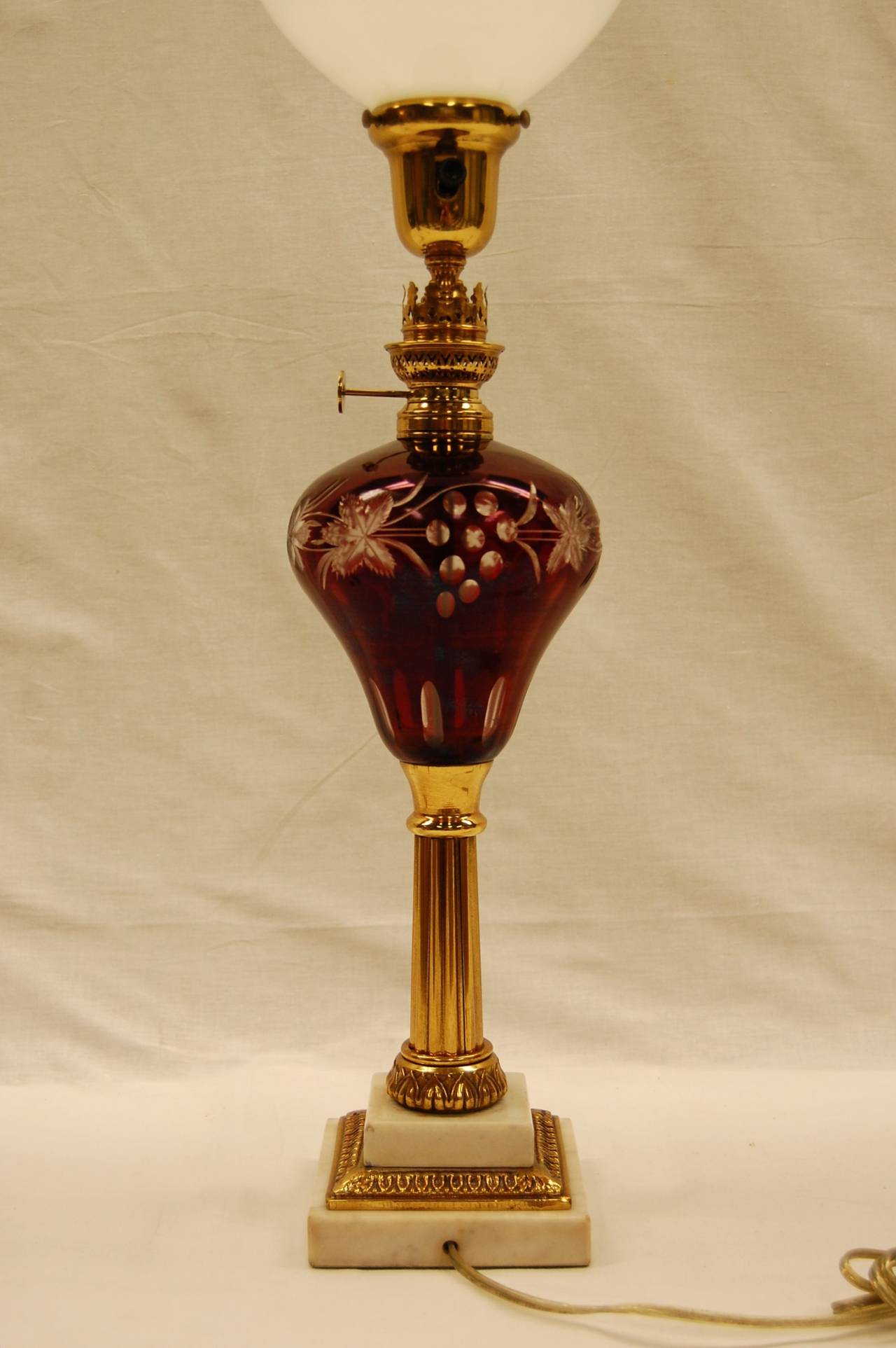 Hand-Crafted Ruby Cut Glass Font Oil Lamp, circa 1865
