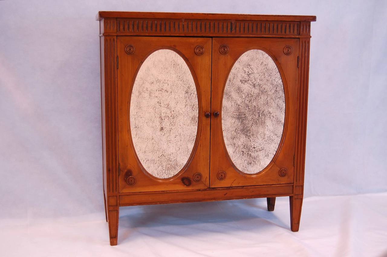 Knotty Pine Neoclassical Style Two-Door Cabinet, circa 1960