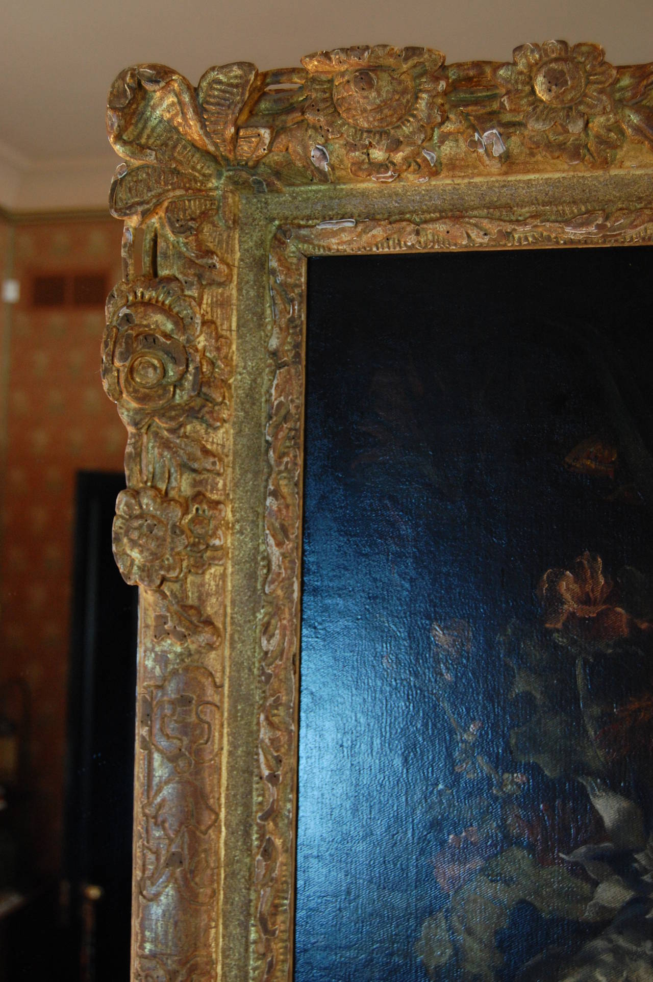 Canvas Late 19th Century Oil Painting in Carved Gilt Frame, Dutch or German For Sale