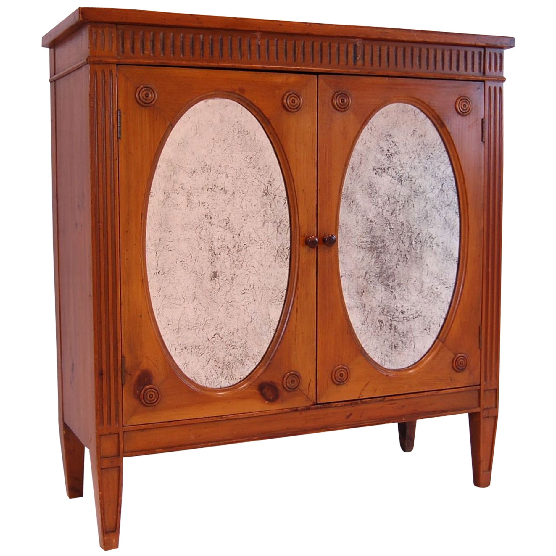 Knotty Pine Neoclassical Style Two-Door Cabinet, circa 1960
