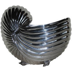 Large Silver Plate Nautilus Floral Container, circa 2000