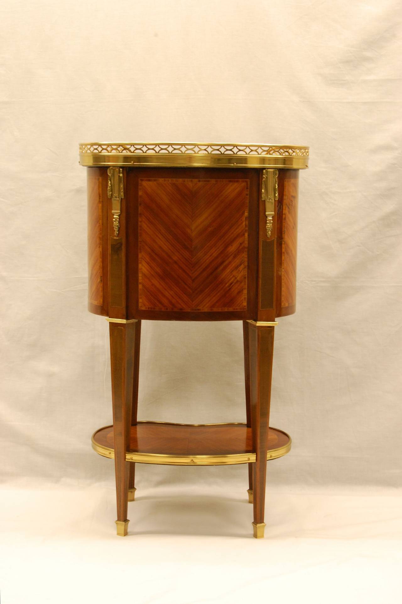 Louis XVI Oval Shaped Sienna Marble-Top French Side Table with Brass Gallery and Ormolu