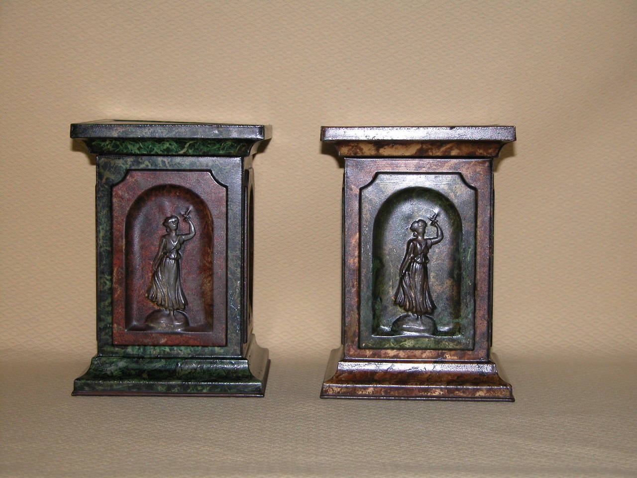 Late Victorian Pair of English Tin Biscuit Boxes with Classical Figures by Huntley & Palmers