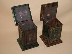 Pair of English Tin Biscuit Boxes with Classical Figures by Huntley & Palmers