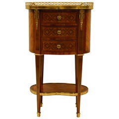 Oval Shaped Sienna Marble-Top French Side Table with Brass Gallery and Ormolu