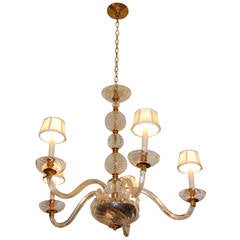 Antique Italian Crystal Five-Light Chandelier with Swirled Glass Balls and Bobache, 1920