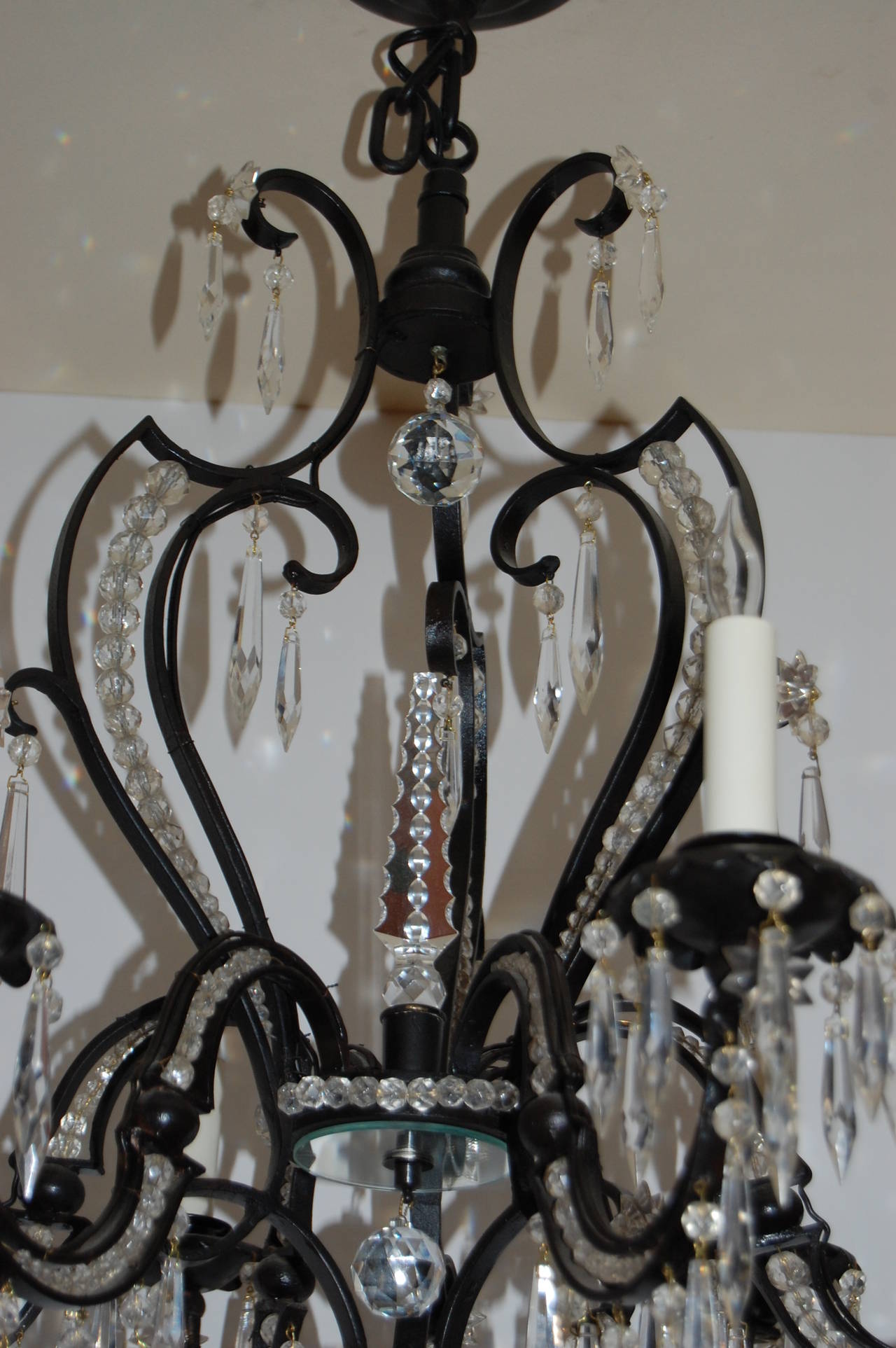 Iron and Crystal Six-Light Chandelier, circa 1920s - 1930s For Sale 2