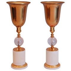 Pair Art Deco Mantle Up-Lights in White Paint and Gold Finish 5