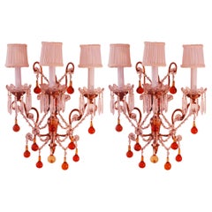 Pair of Italian Sconces with Amber & Clear Glass Beads circa 1920