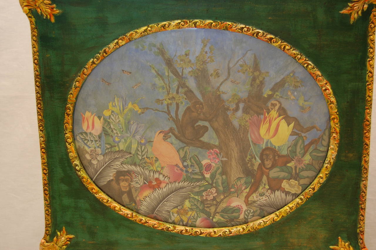 Arts and Crafts 19th & 20th Century Fabric and Paper Decoupage Fantasy Jungle Scene For Sale