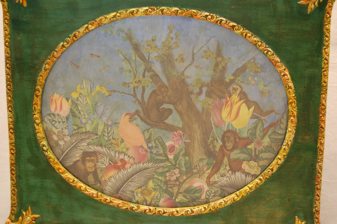 Unknown 19th & 20th Century Fabric and Paper Decoupage Fantasy Jungle Scene For Sale