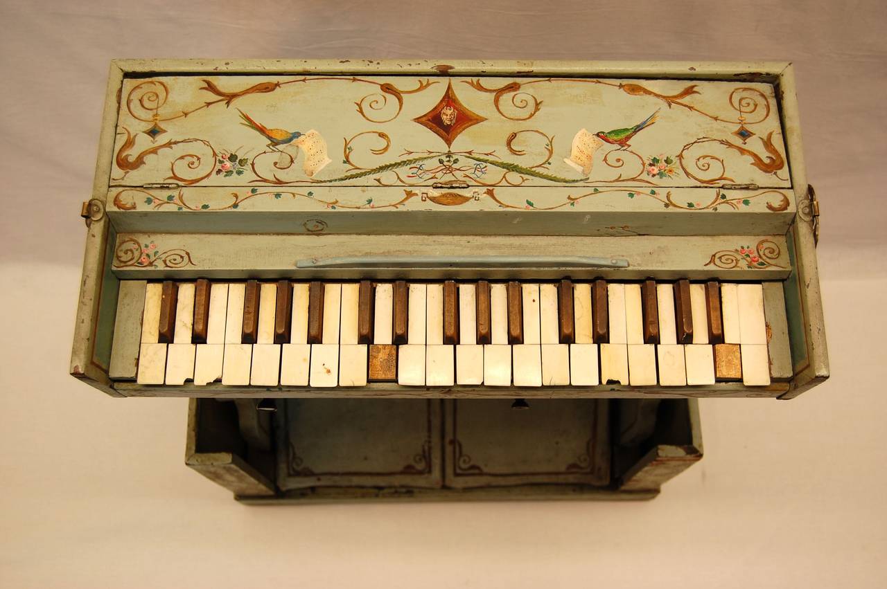 19th Century European Childs Pump Organ in Decoratively Painted Wood Case 1