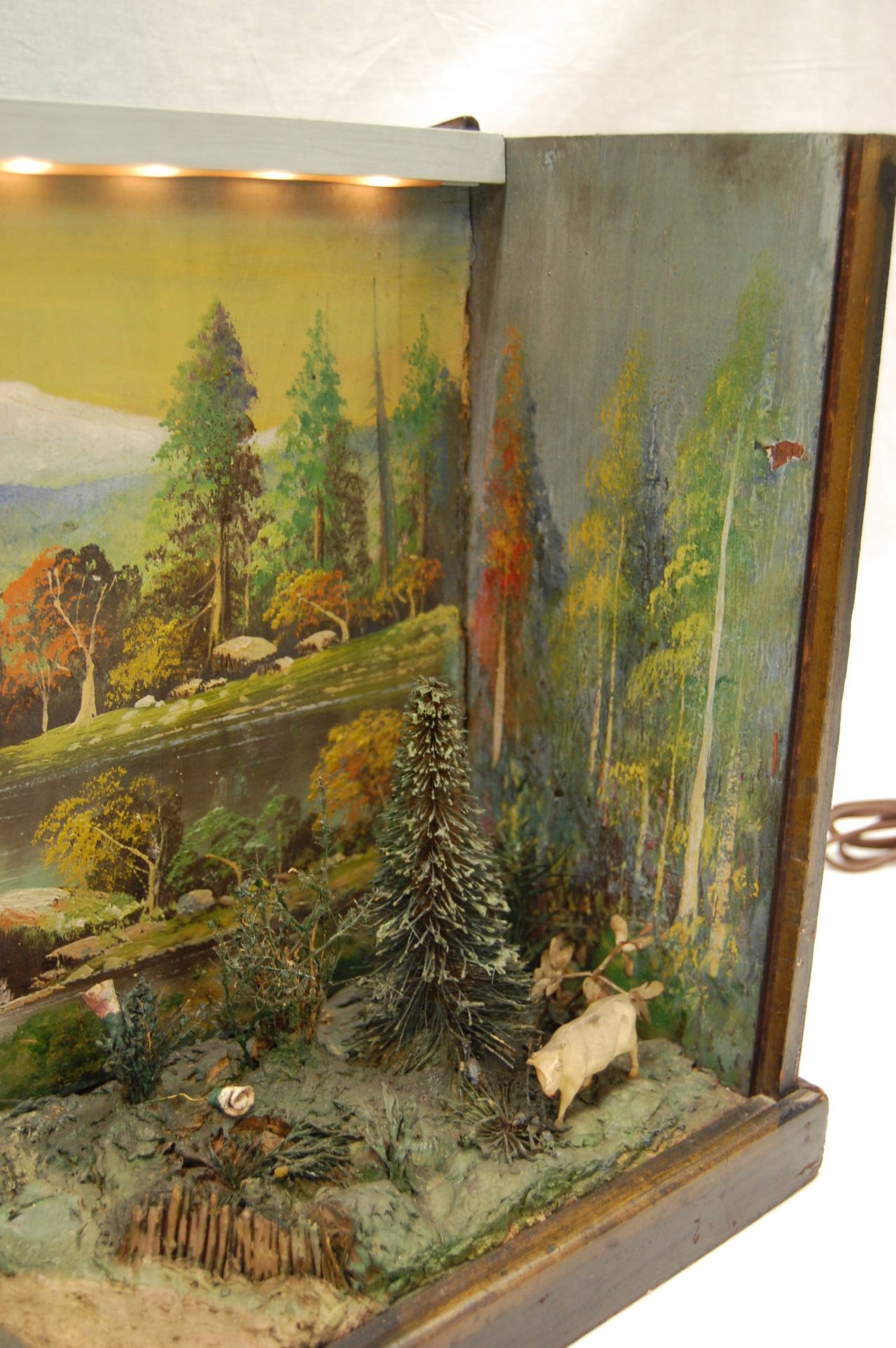 Late 19th Century Antique Diorama of American Farm Scene with Cow, Farmhouse and Trees