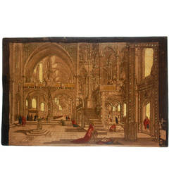 Hand-Colored Engraving Vue d'Optique, circa 1777, French Cathedral
