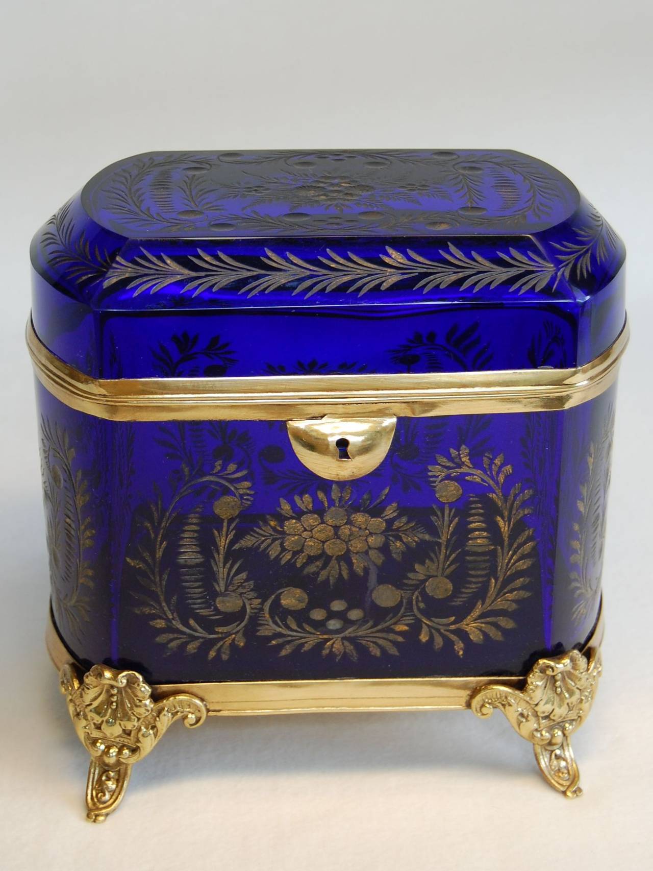 Czech Antique Cobalt Blue Glass Lidded Box, 19th Century