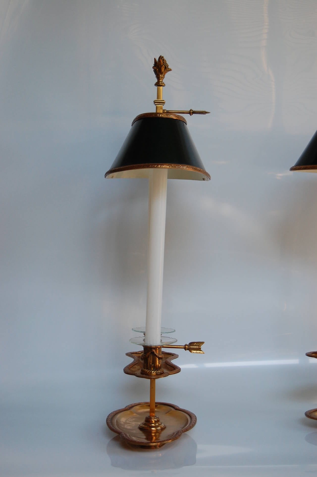 Brass Pair of 19th Century Bouillotte Candle Lamps Stamped 