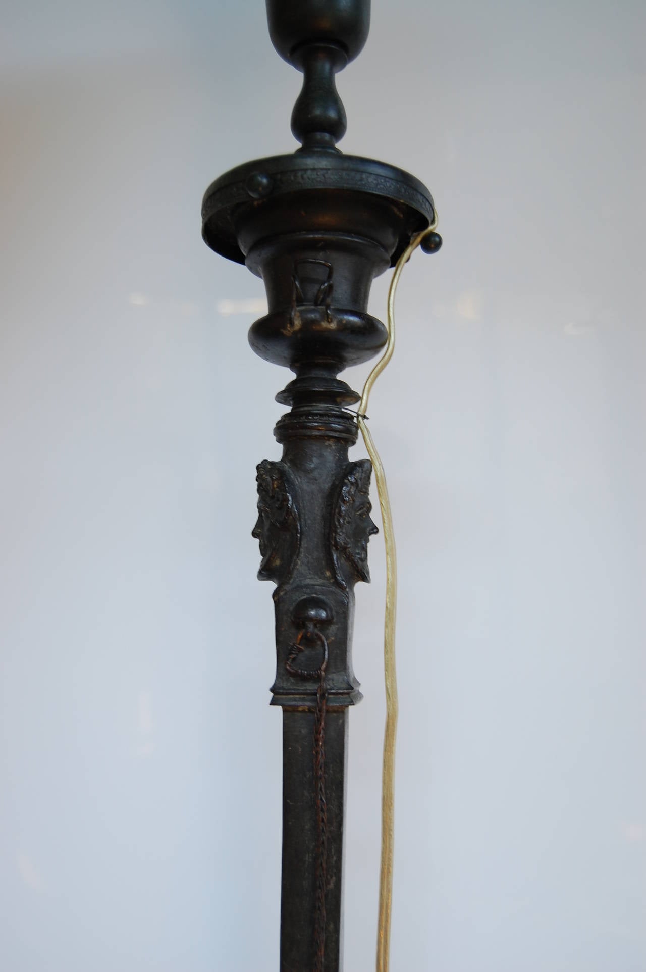 Late 19th Century 19th Century Bronze Etruscan Candelabrum, Wired as Lamp