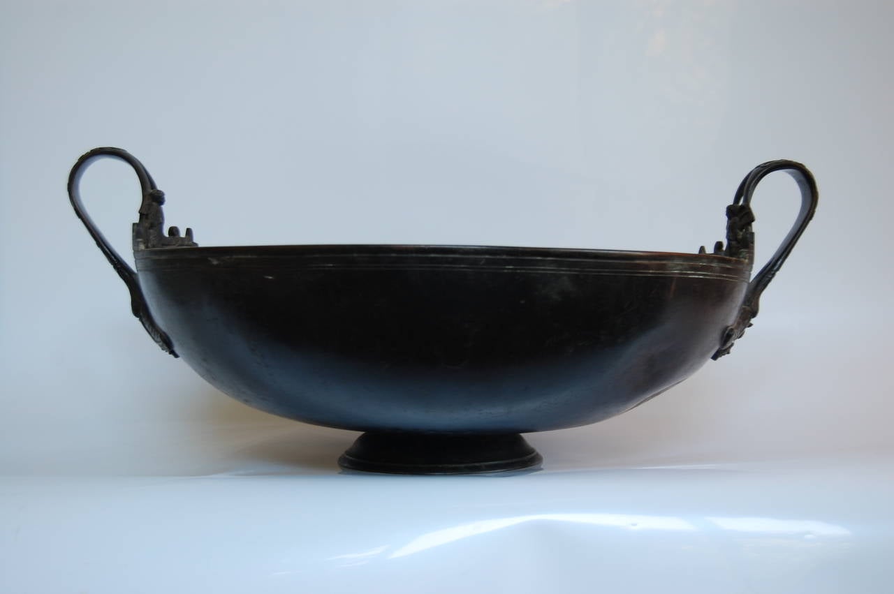 Hand-Carved 19th Century Etruscan Bronze Basin with Handles